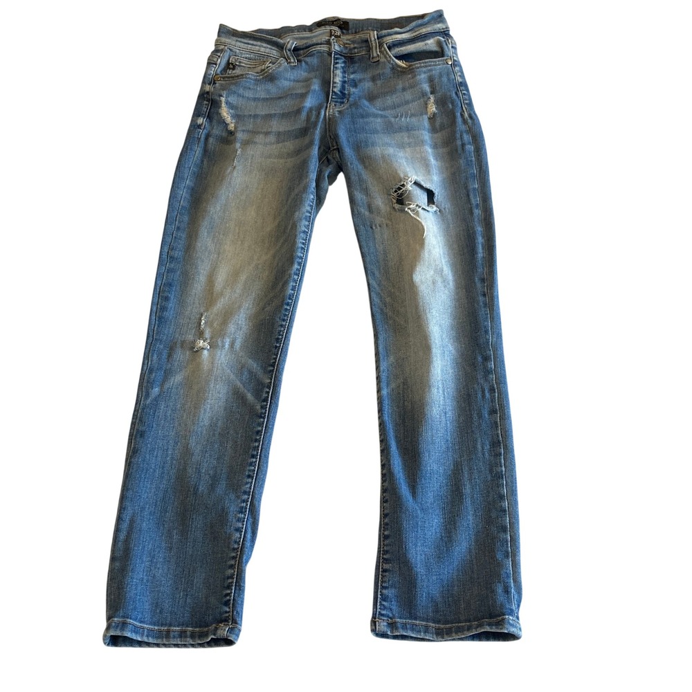 Judy Blue Jeans 7/28 (26" Inseam) Distressed Mid Rise Boyfriend Denim JB8275MD